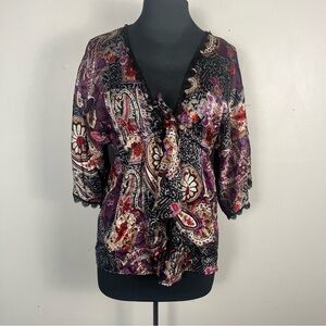 Vintage 90s, 00s, Y2K Anna Paul Silk Kimono Tie Front blouse Size medium